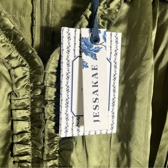 JESSAKAE x THE FOOD NANNY Liz Ruffle Tiered Puff Sleeve Midi Dress in Olive - Picture 9 of 12